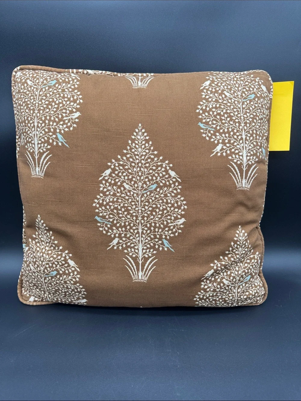 Brown Block Print Decorative Throw Pillows Set of 3 Bird Tree Motif